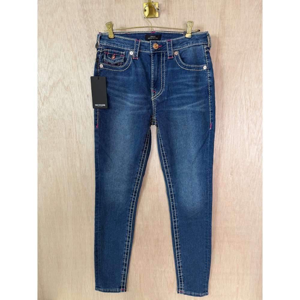 True Religion Women Halle High Rise Super Skinny Jeans W27 Medium Mistletoe Wash